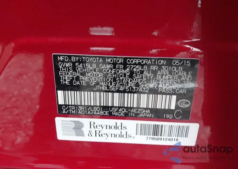 2015 Lexus Ls 460 z USA, uszkodzony, nr VIN JTHBL5EF4F5137432